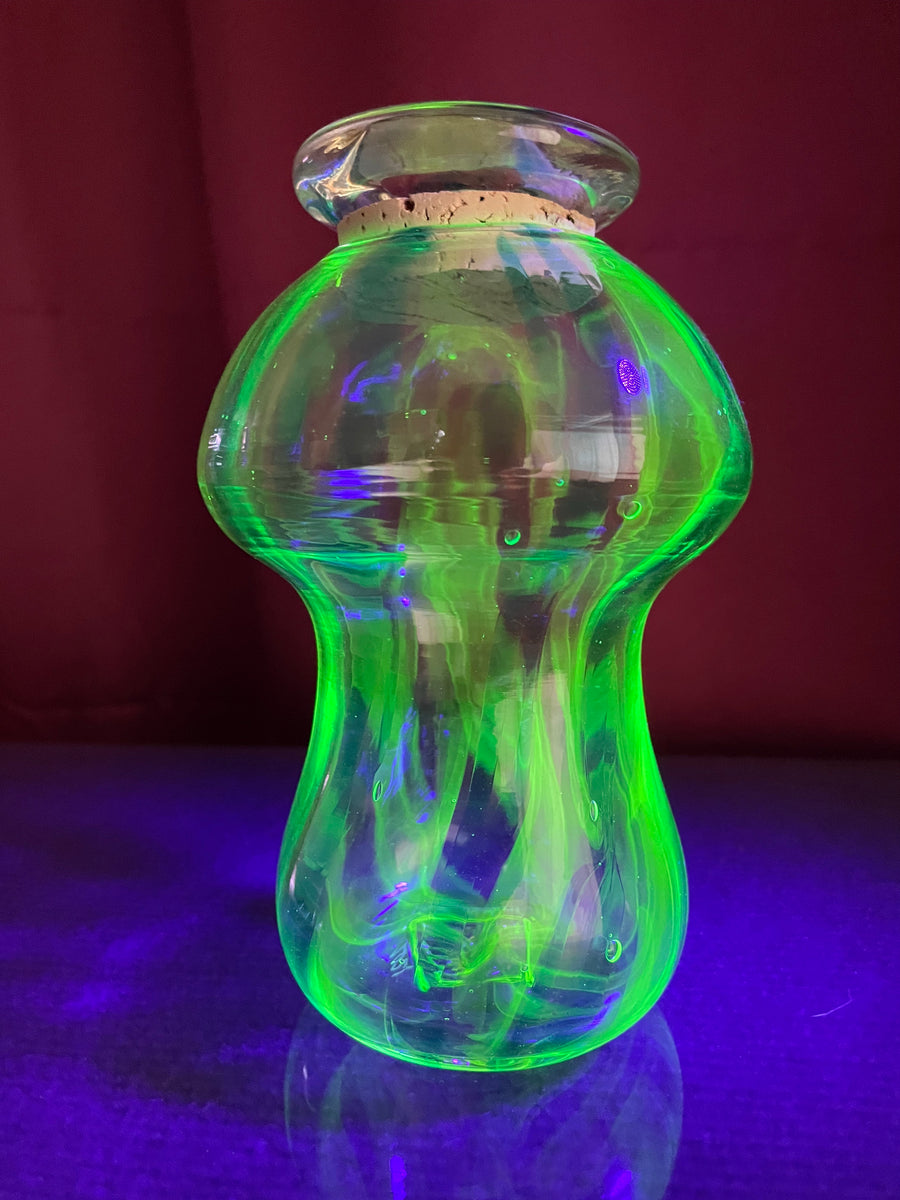 blue chalcedony feathered green luster base mushroom jar – BendableGlass