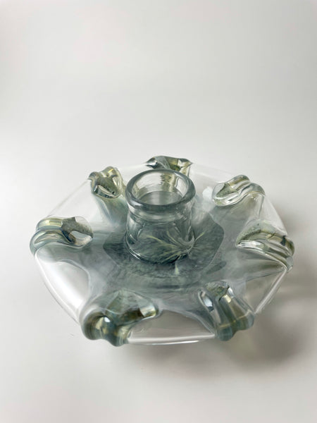 chameleon on silver dark blue 7 point flower chamberstick