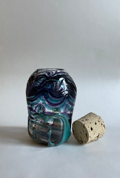 face jar (indigo/copper blue/green luster)