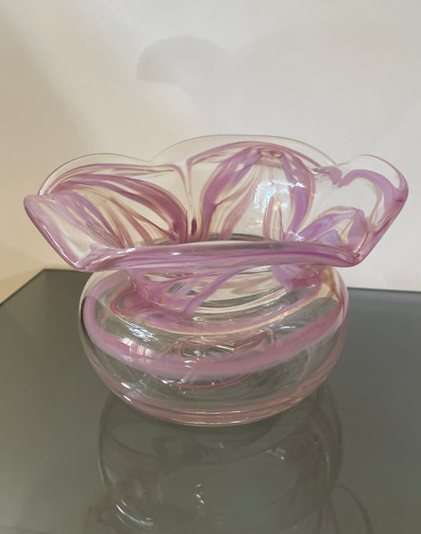 gold pink feathered candy dish