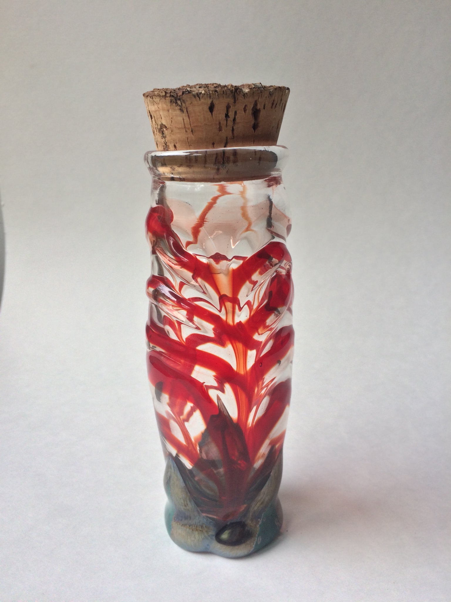 ~cherry red feathered corked jar