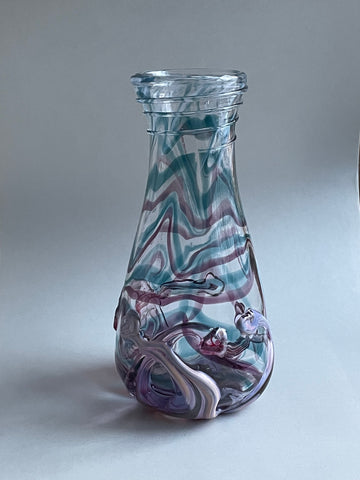 steel blue/indigo on crossover pulls of blue chalcedony inside cerise/royal purple with lip spiral vase