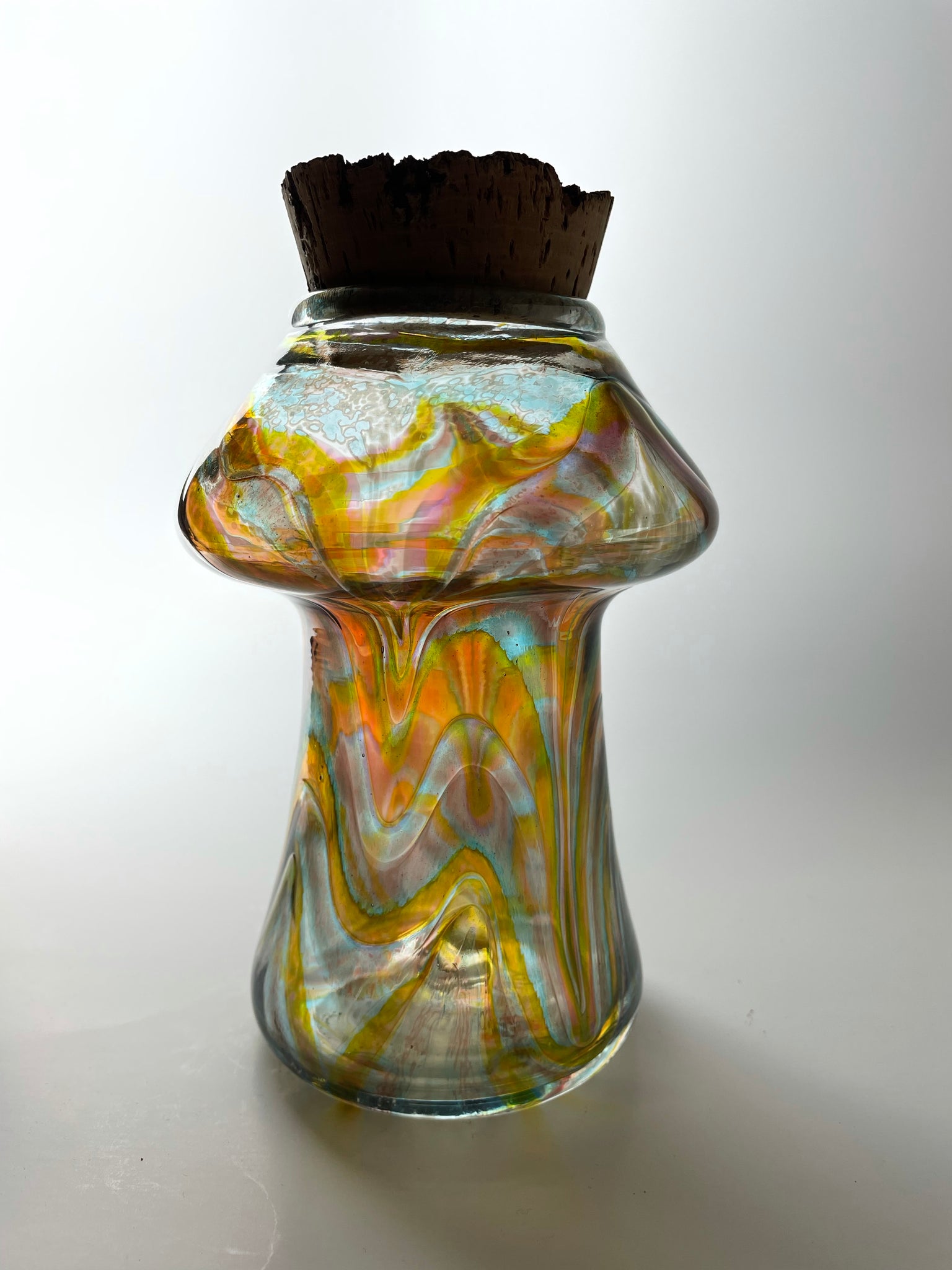 cerise / tea with green luster feathered window mushroom jar – BendableGlass