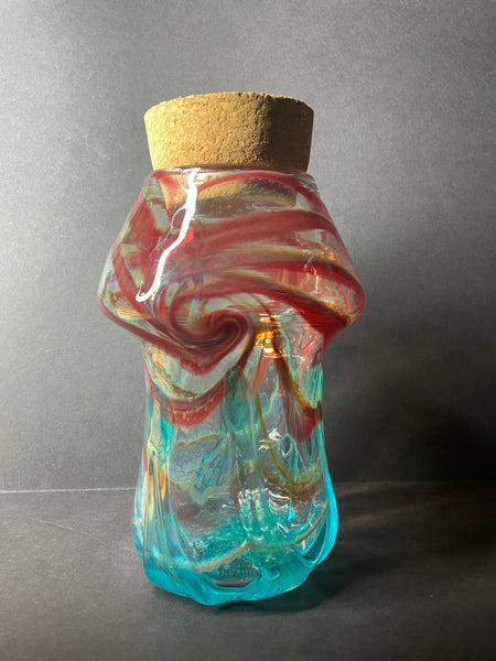 copper ruby / uranium green swirled green luster base jar