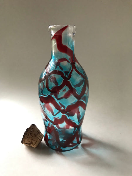 copper ruby / blue netted amphora bottle
