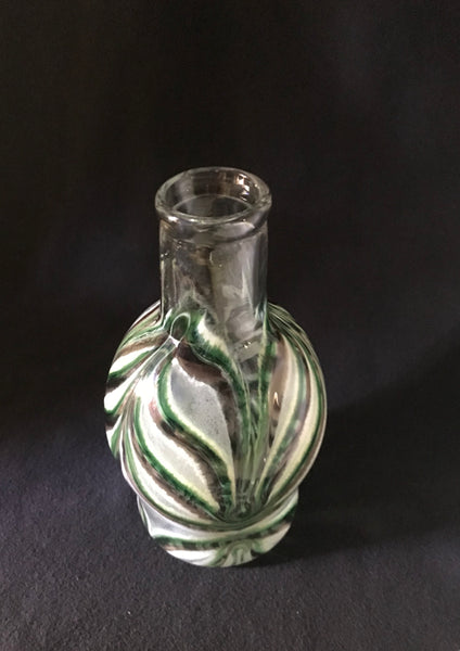 emerald / tea with white feathered window amphora bottle