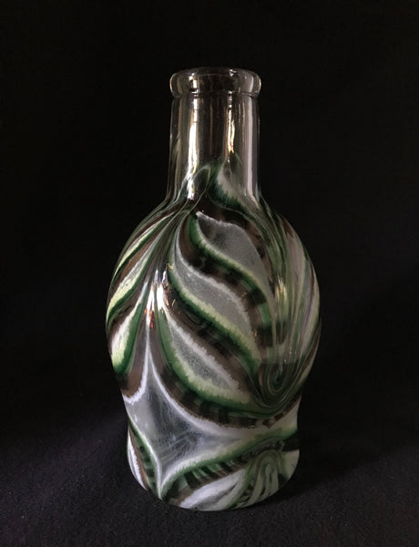 emerald / tea with white feathered window amphora bottle