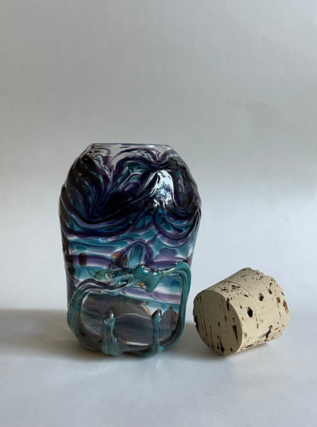 face jar (indigo/copper blue/green luster)