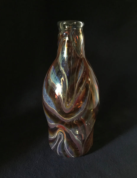 copper ruby / cerise with red luster feathered window amphora bottle