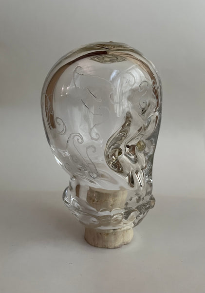 skull jar with engravings (clear/uranium green)