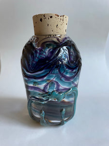 face jar (indigo/copper blue/green luster)