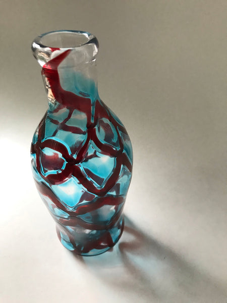 copper ruby / blue netted amphora bottle